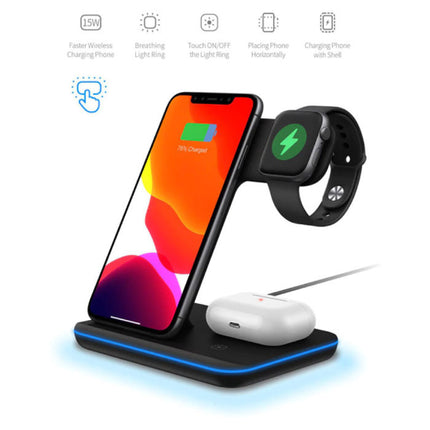 3 in 1 Oplaadstation voor Apple iPhone / iWatch / AirPods -  Charging Dock 15W Wireless Pad Zwart