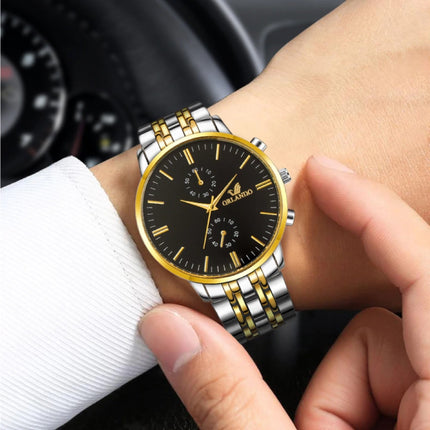 Staal Horloge voor Heren - Leren Bandje Anoloog Luxe Uurwerk voor Mannen Kwarts