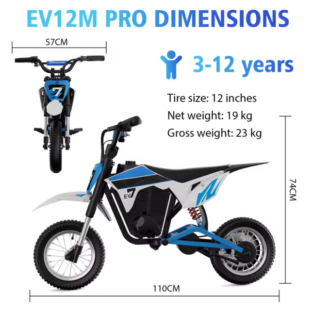 EV12M Pro Elektrische Motorfiets - Scooter Kinderen - 12" Wielen - Rood