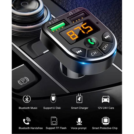 Dual USB Autolader met Bluetooth Transmitter - Handsfree Oplader FM Radio Kit Met SD-Kaart Slot Zwart