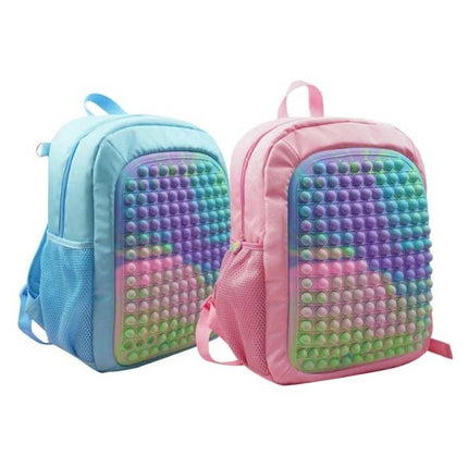 Mini Pop It Rugzak voor Kinderen - Antistress Fidget Zacht Speelgoed Bubble Tas Glossy Zwart Blauw-Wit