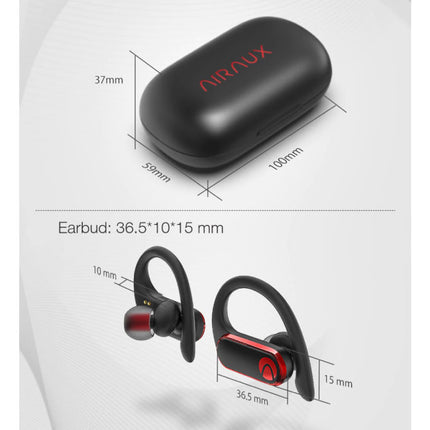 Airaux Draadloze Oortjes met Oorhaak Sport - Touch Control -  TWS Bluetooth 5.0 Wireless Buds Earphones Earbuds Oortelefoon Zwart