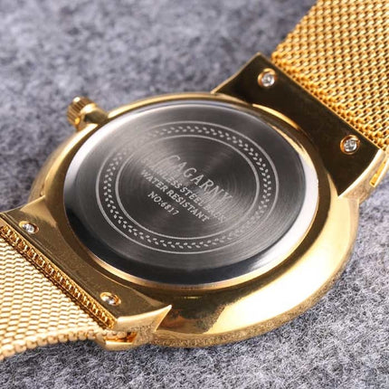 Luxe Kristallen Kwarts Horloge voor Heren - Waterdicht Polshorloge Roestvrij Staal Goud