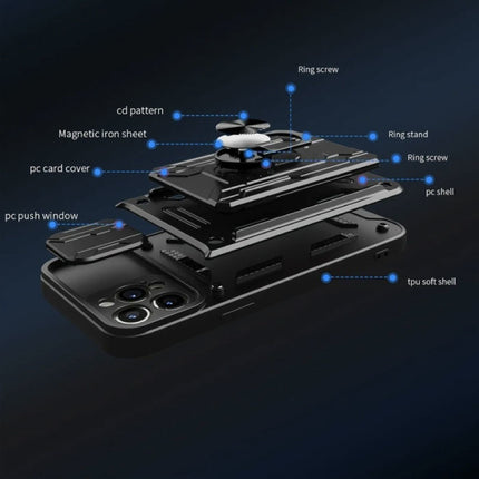 Samsung Galaxy S22 Ultra - Card Slot Hoesje met Kickstand en Camera Slide - Magnetische Pop Grip Cover Case Groen