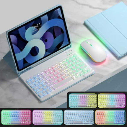 RGB Toetsenbord Hoes en Muis voor iPad Pro 11" - QWERTY Multifunctionele Keyboard Bluetooth Smart Cover Case Hoesje Blauw