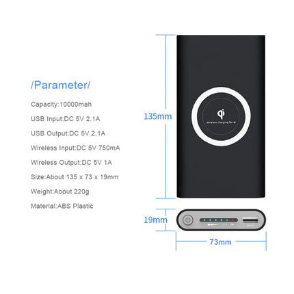 Draadloze Qi Powerbank Oplader 10.000mAh Noodaccu Batterij Wireless Charger Pad Grijs
