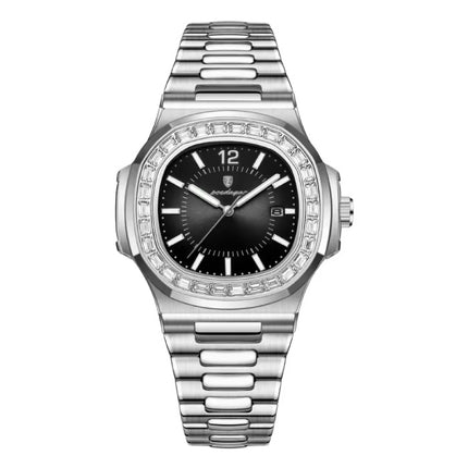 Luxe Vierkant Kwarts Horloge - 3 ATM Waterdicht Lichtgevend Herenhorloge Roestvrij Staal - Zilver Zwart