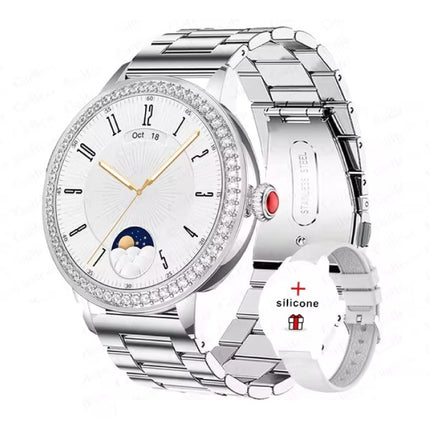 Diamant Smartwatch - Gezondheid Monitor Sport Tracker Horloge iOS Android - Metaal Bandje - Zilver
