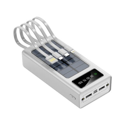 100.000mAh Solar Powerbank met 2 Uitvoer/2 Invoer Poorten - 4 Types Oplaadkabel - Ingebouwde Zaklamp - Externe Noodaccu Batterij Oplader Charger Zon Wit