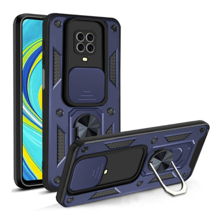 Xiaomi Redmi Note 9 Pro Max - Armor Hoesje met Kickstand en Camera Slide - Magnetische Pop Grip Cover Case Blauw