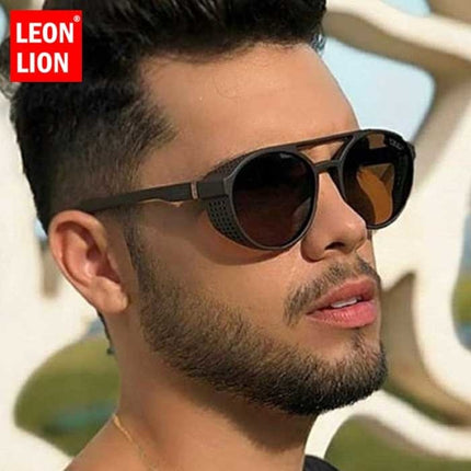 Klassieke Punk Zonnebril voor Heren - Designer Vintage Bril UV400 Eyewear Bruin