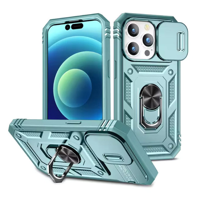 Armor Hoesje voor iPhone 15 - met Kickstand en Camera Slide - Magneet Grip Cover - Groen