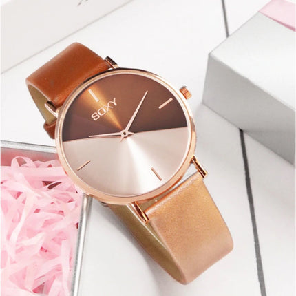 Minimalist Horloge voor Dames - Leren bandje - Anoloog Kwarts Uurwerk voor Vrouwen Goud