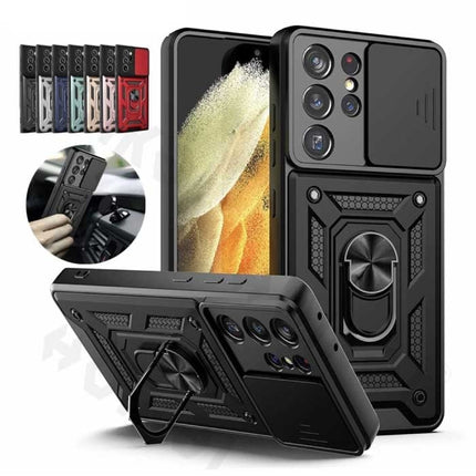Samsung Galaxy Note 20 - Armor Hoesje met Kickstand en Camera Bescherming - Pop Grip Cover Case Rood