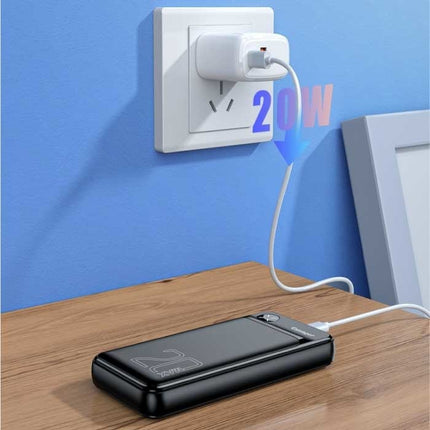 Powerbank 20.000mAh met 3 Oplaadpoorten  - 2.1A Externe Noodaccu LED Display Batterij Oplader Charger Zwart