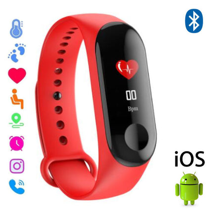 Originele M3 Smartband Fitness Sport Activity Tracker Smartwatch Smartphone Horloge OLED iOS Android iPhone Samsung Huawei Rood