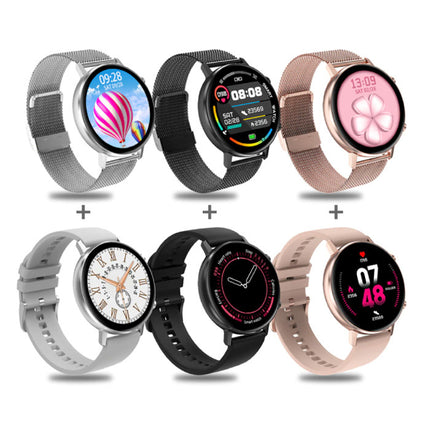 Smartwatch met Extra Bandje - Roestvrij Staal Mesh / Silicoon Fitness Sport Activity Tracker Horloge Android - Zilver