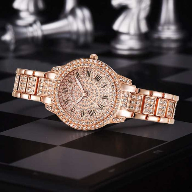 Diamond Horloge met Armband voor Dames - Luxe Strass Kwarts Horloge Goud