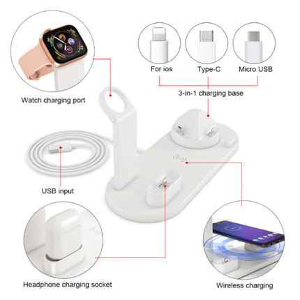 4 in 1 Oplaadstation voor Apple iPhone / iWatch / AirPods -  Charging Dock 10W Wireless Pad Wit
