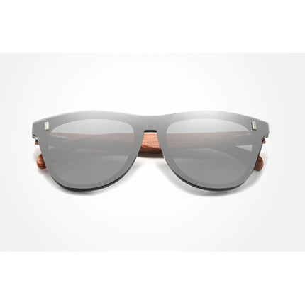 Luxe Zonnebril met Houten Montuur - UV400 en Polarisatie Filter voor Vrouwen - Zilver