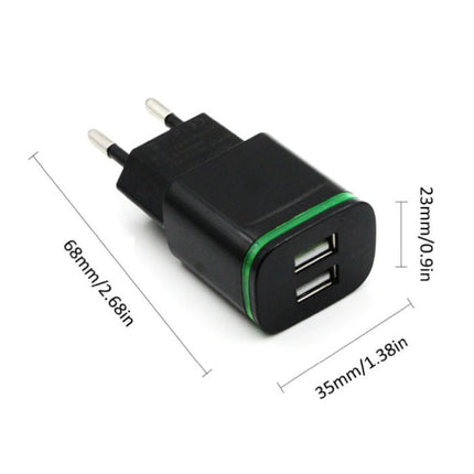 Dual USB Muur Oplader Wallcharger AC Thuislader Stekkerlader Adapter 5V - 2A Zwart