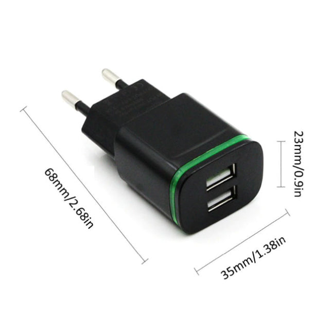 Dual USB Muur Oplader Wallcharger AC Thuislader Stekkerlader Adapter 5V - 2A Zwart