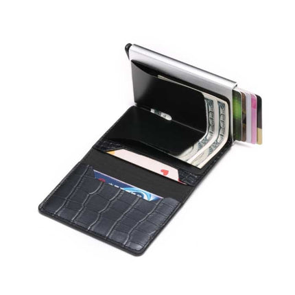RFID Creditcard Houder Portemonnee - Vintage Leren Aluminium Etui met Geldclip Lichtbruin