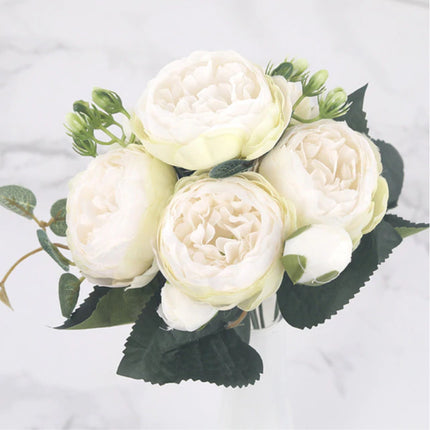 Kunst Boeket - Zijden Rozen Roos Bloemen Luxe Boeketten Decor Ornament Wit