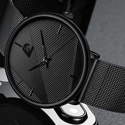Minimalistisch Horloge voor Heren - Modieus Ultradun Zakelijk Kwarts Uurwerk Zwart Leren Bandje