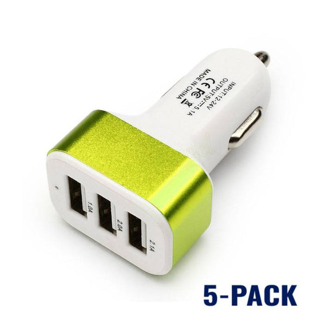 5-Pack High Speed 3-Port Autolader/Carcharger Groen