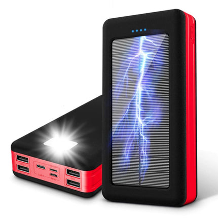 Solar Powerbank met 4 Uitvoer/3 Invoer Poorten 80.000mAh - Ingebouwde Zaklamp - Externe Noodaccu Batterij Oplader Charger Zon Zwart