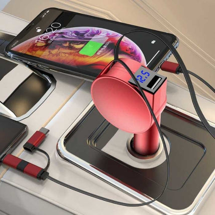 XJ08 3 in 1 USB Autolader/Carcharger voor iPhone Lightning / USB-C / Micro-USB met 60W Fast Charging - Zwart 