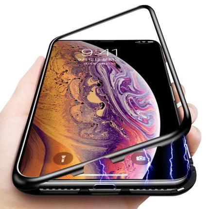 iPhone 7 Plus Magnetisch 360° Hoesje met Tempered Glass - Full Body Cover Hoesje + Screenprotector Zwart