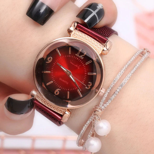 Pearl Luxe Horloge Dames - Anoloog Kwarts Uurwerk voor Vrouwen Rood