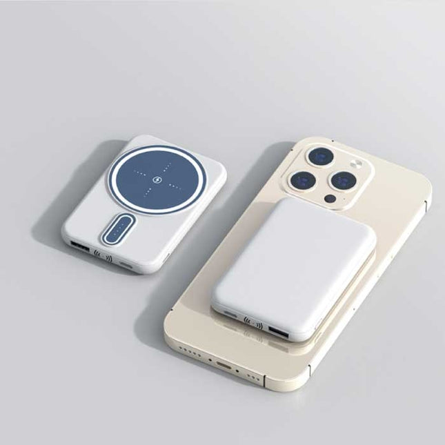 20.000mAh Mini Magnetische Qi Powerbank voor Mobiele Telefoons - Oplader Draadloze Batterij Wit