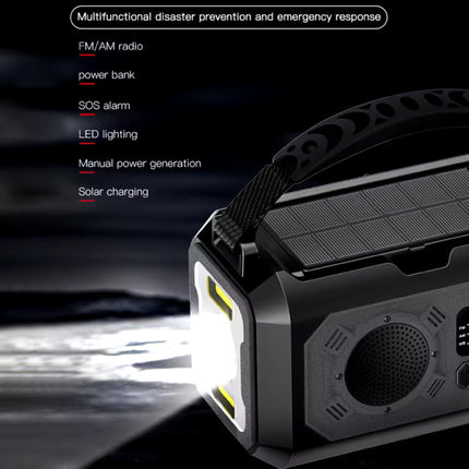 12000mAh Radio Powerbank op Zonne-energie met Dynamo - Ingebouwde Zaklamp - Batterij Oplader Noodradio Ontvanger - Zwart