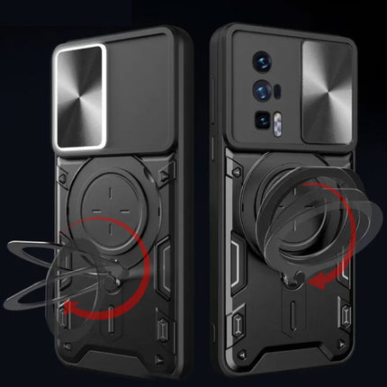 Xiaomi Poco F5 Pro (5G) Hoesje met Ring Kickstand en Magneet - Schokbestendig Cover Case Blauw