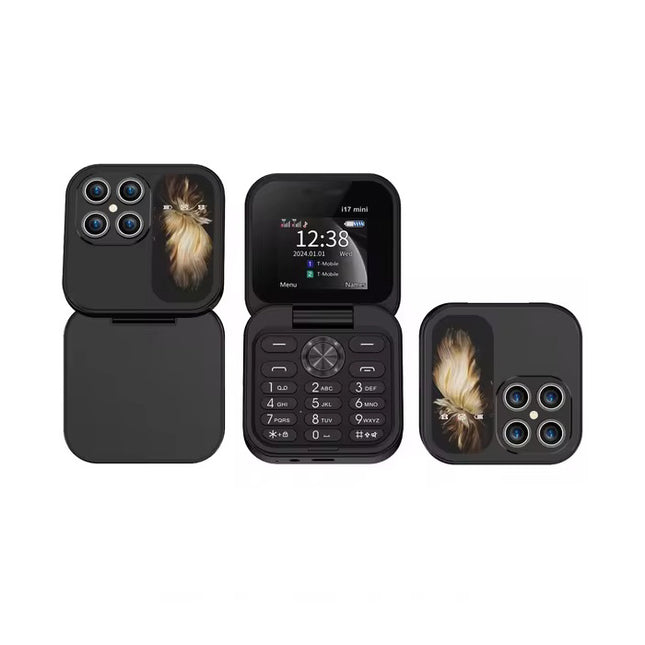 I17 Mini Vouwbare Telefoon - 1.77 inch HD Scherm - Dual SIM - 1000mAh Batterij - Zwart