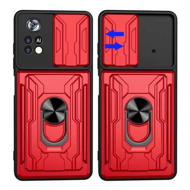 Xiaomi Poco X4 Pro 5G - Card Slot Hoesje met Kickstand en Camera Bescherming - Pop Grip Cover Case Blauw