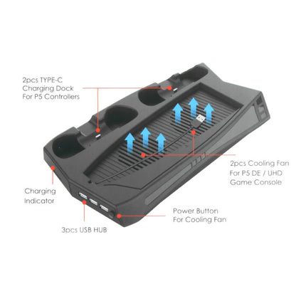 Multifunctionele Dual Ventilator Cooling Stand Mount en Oplaadstation voor PlayStation 5 - PS5 - Koeling Standaard Cooler Zwart