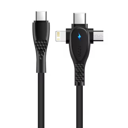3 in 1 USB-C Oplaadkabel - iPhone Lightning / USB-C / Micro-USB - 1.5 Meter Oplader Data Kabel - Zwart