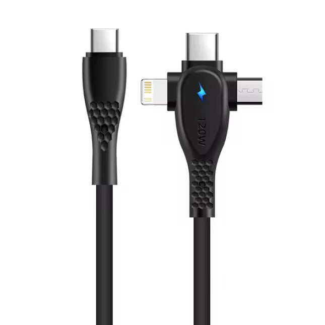 3 in 1 USB-C Oplaadkabel - iPhone Lightning / USB-C / Micro-USB - 1.5 Meter Oplader Data Kabel - Zwart