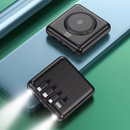 20.000mAh Qi Mini Powerbank met 2 Oplaadpoorten en 4 Kabels - Externe Accu Batterij Oplader - Groen