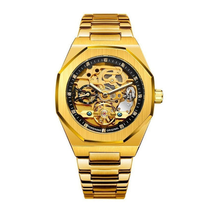 Mechanisch Roestvrij Staal Luxe Horloge voor Heren - Zakelijk Mode Polshorloge Goud Zwart