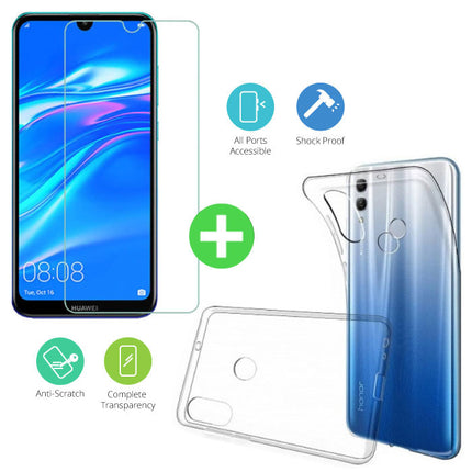 Huawei Y7 2019 Transparant TPU Hoesje + Screen Protector Tempered Glass