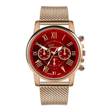 Luxe Horloge voor Dames - Modieus Kwarts Uurwerk Mesh Bandje Rood