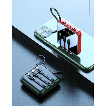 Universele 10.000mAh Mini Powerbank - 4 Types Oplaadkabel - 2x USB LED Display Noodaccu Batterij Oplader Charger Zwart 