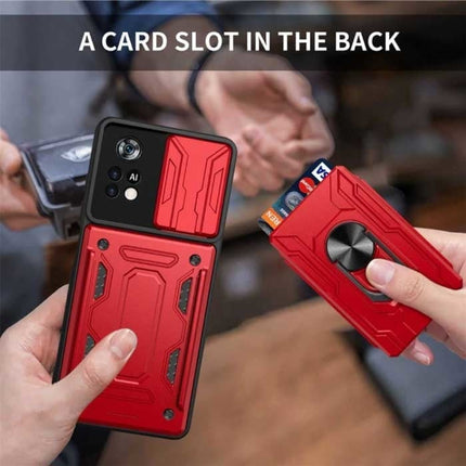 Xiaomi Redmi Note 14 Pro (5G) - Card Slot Hoesje met Kickstand en Camera Slide - Pop Grip Cover - Wit