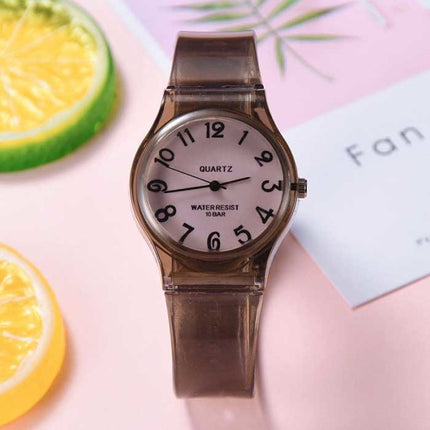 Transparant Candy Jelly Horloge Dames - Waterdicht Siliconen Kwarts Polshorloge Bruin