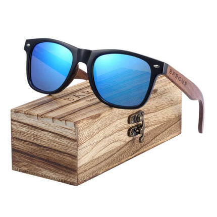 Zonnebril Walnoot met Houten Kistje - UV400 en Polaroid Filter voor Mannen en Vrouwen - Blauw